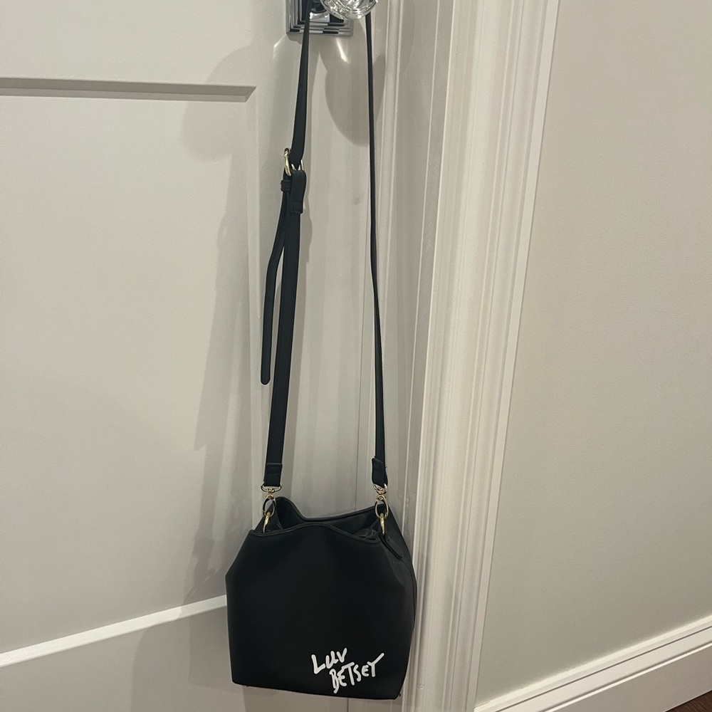 Betsey Johnson Black Crossbody Bag with White Accents